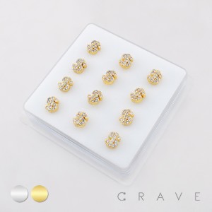 12PCS OF CZ GEM PAVED DOLLAR SIGN 316L SURGICAL STEEL L SHAPE STUD BOX